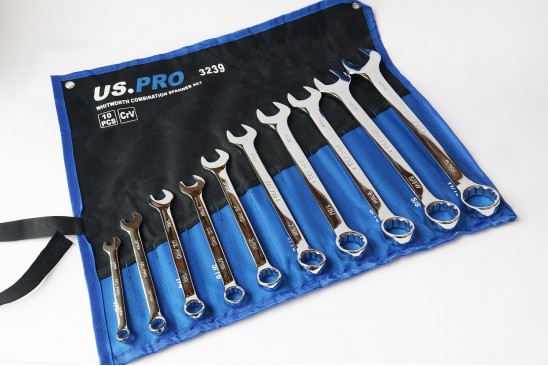 Whitworth ring-steeksleutelset Engelse maten 1/8" tot 11/16" 10-delig